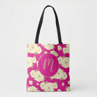 Tote Bag Cuivre Pastel Floral Jaune sur Fuchsia rose