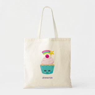 Tote Bag Cupcake bleu mignon avec visage Kawaii