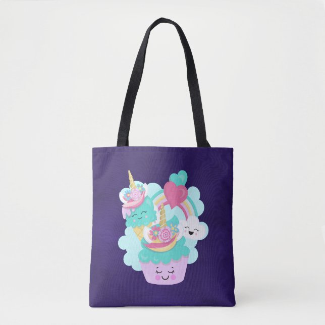 Tote Bag Cupcake mignonne et crème glacée joyeuse (Devant)