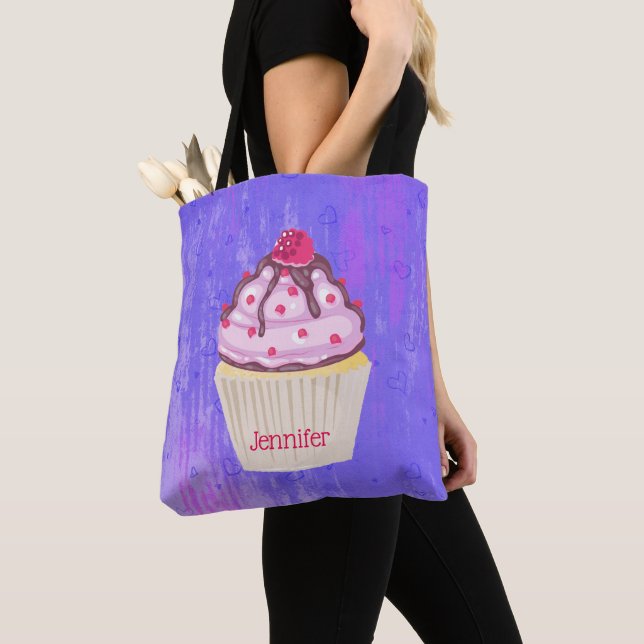 Tote Bag Cupcake sucré avec framboise sur le dessus (De près)