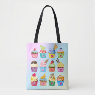 Tote Bag Cupcakes Ajoutez Votre Nom Monogramme Gâteaux Dé