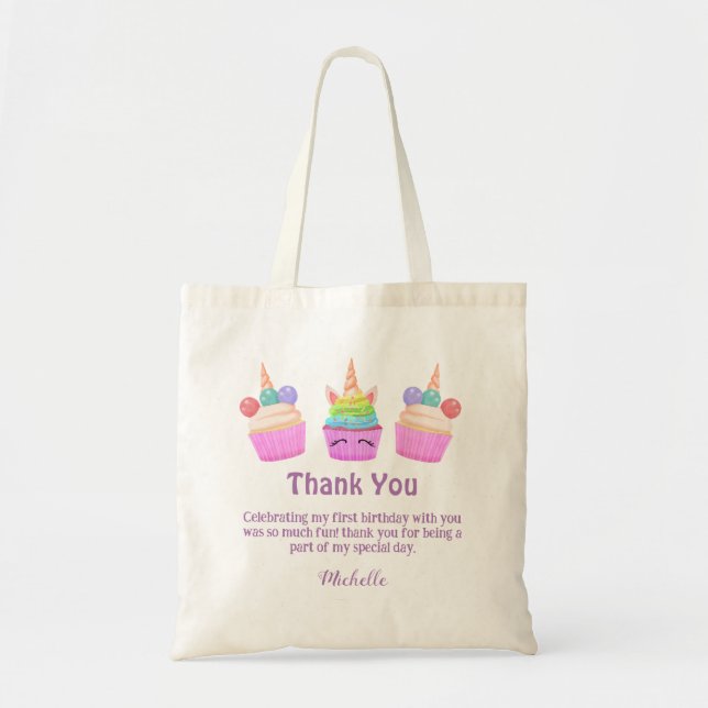 Tote Bag cupcakes arc-en-ciel girly merci fille 1er anniver (Devant)