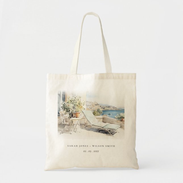 Tote Bag Curfu Grèce Mariage de paysage aquarelle (Devant)