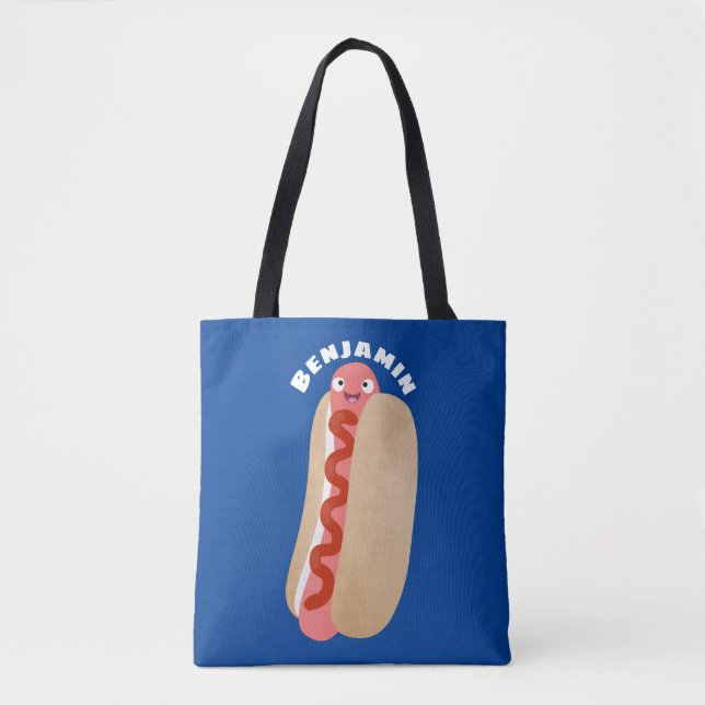 Tote Bag Curieux hot dog Weiner dessin animé (Devant)