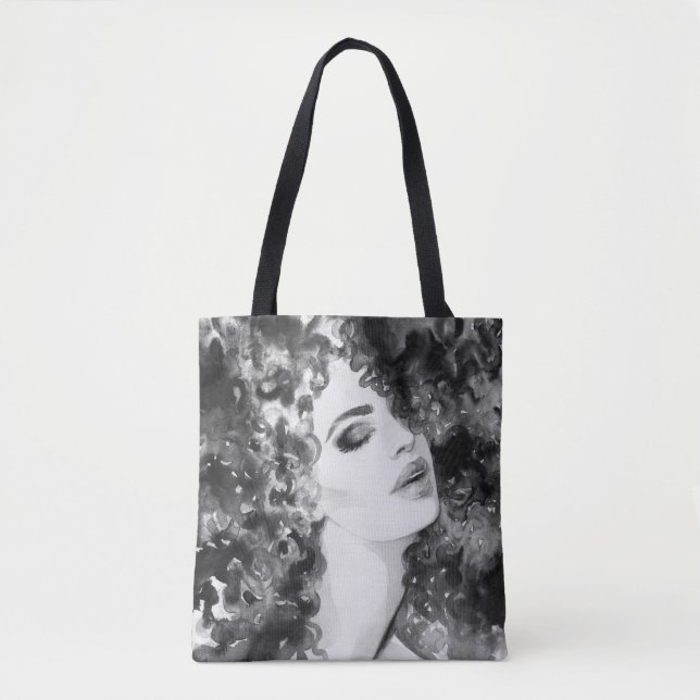 Tote Bag Curly Grace : Mode Aquarelle Beauté (Devant)