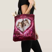 Custom 2 Photo, Pet Love Red & Blue Neon Hearts -