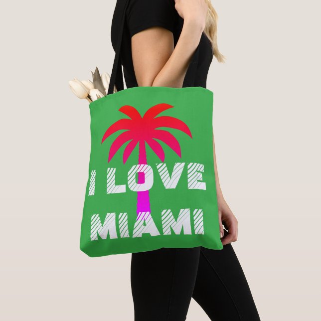 Tote Bag Custom attractive vibrant I love Miami Green (De près)