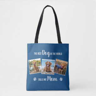 Tote Bag Custom Chien Mom Blue Photo Collage