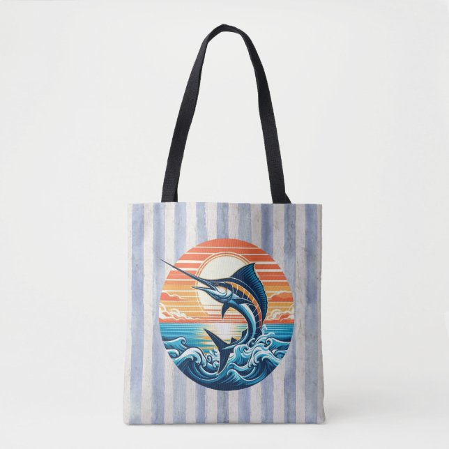 Tote Bag Custom Coastal/nautical/beach marlin sunset (Devant)