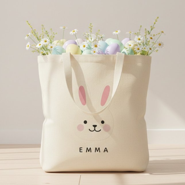 Tote Bag Custom Easter Bunny Face Personalized Name (Créateur téléchargé)
