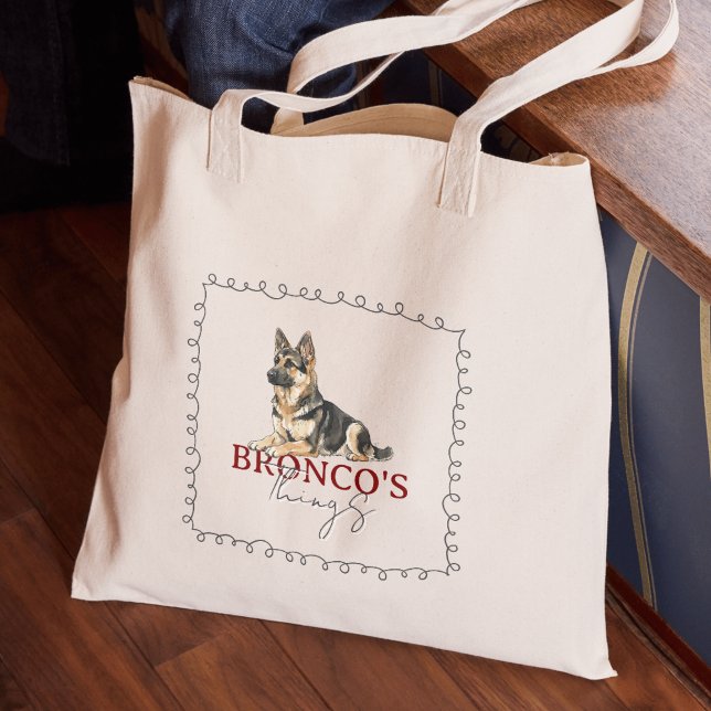 Tote Bag Custom German Shepherd Portrait Chien (Carry your new pet's favorite toys in this Custom German Shepherd Portrait Dog Things Tote Bag!)