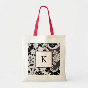 TOTE BAG CUSTOM INITIAL ANTIQUE LACE PATTERN