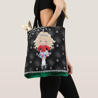 Tote Bag Custom Irish Dance Blond Girl Green, Noir