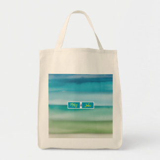 Tote Bag Custom Name Abstract Watercolor Ocean Horizon Art