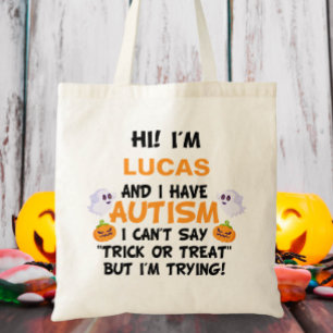 Tote Bag Custom Name Autism Trick or Treat 