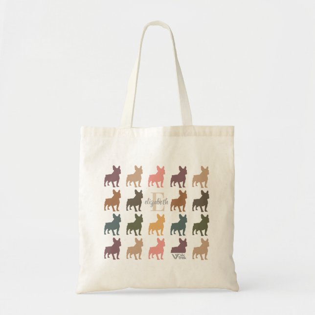 Tote Bag Custom Name Initial French Bulldog Retro Floral (Devant)