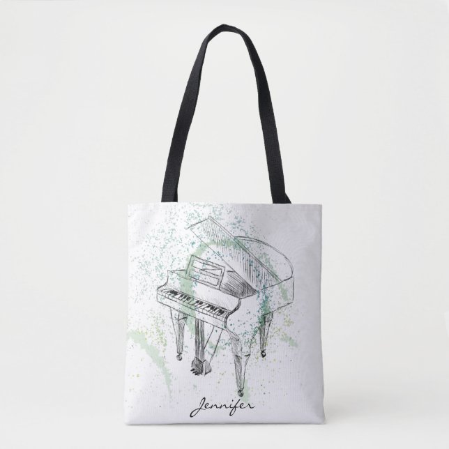 Tote Bag Custom Piano Illustration Art Drawing Music Lovers (Devant)
