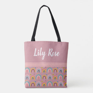 Tote Bag Custom Pink Rainbow Pattern