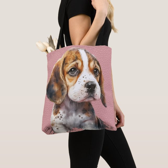 TOTE BAG CUT BROWN & BLANC BEAGLE POPPY CHIEN (De près)
