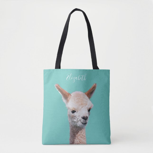 Tote Bag Cute Alpaca, Personnaliser le nom (Devant)