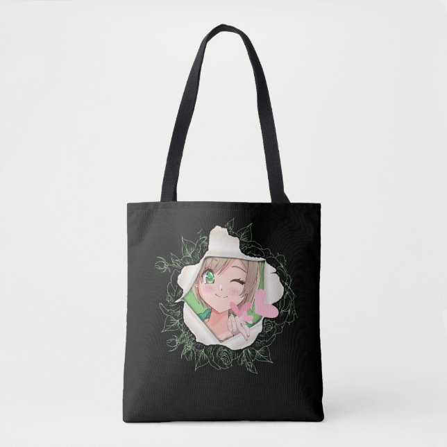 Tote Bag Cute Anime Girl Kawaii Coeurs Aimer Otaku (Devant)