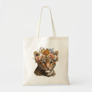 Tote Bag Cute Aquarelle Floral Tigre