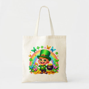 Tote Bag Cute arc-en-ciel Leprechaun avec or