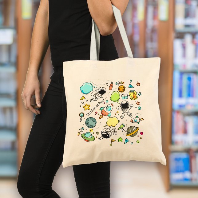 Tote Bag Cute Astronaut Planètes spatiales Personnalisées (Créateur téléchargé)