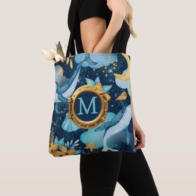 Tote Bag Cute baleine Nautique Bateau Monogramme (De près)
