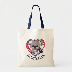 Tote Bag Cute bébé koala tenant drapeau australien et coeur