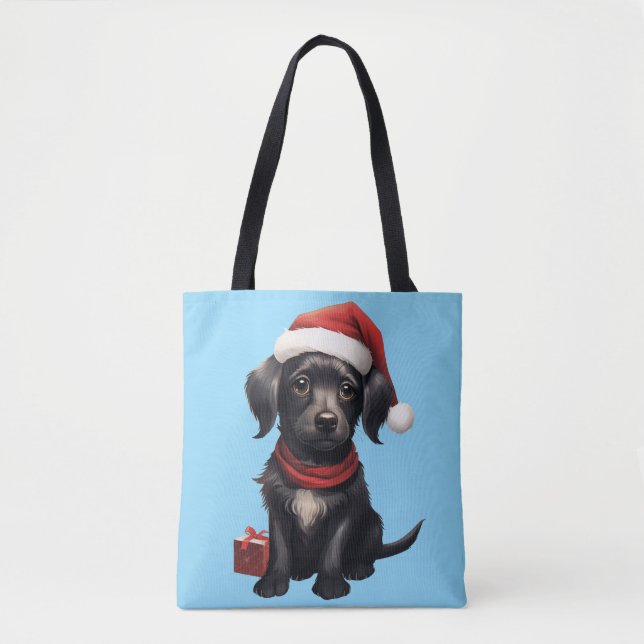 Tote Bag Cute Black Dog at Christmas (Devant)