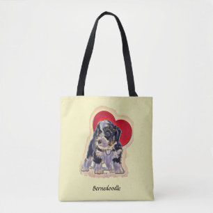 Tote Bag Cute Black Tan PopArt Bernedoodle Coeur numérique
