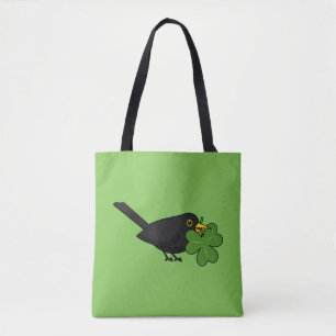 Tote Bag Cute Blackbird avec Shamrock Clover Carton