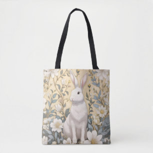 Tote Bag Cute Blanc Bunny Pastel Jaune Floral