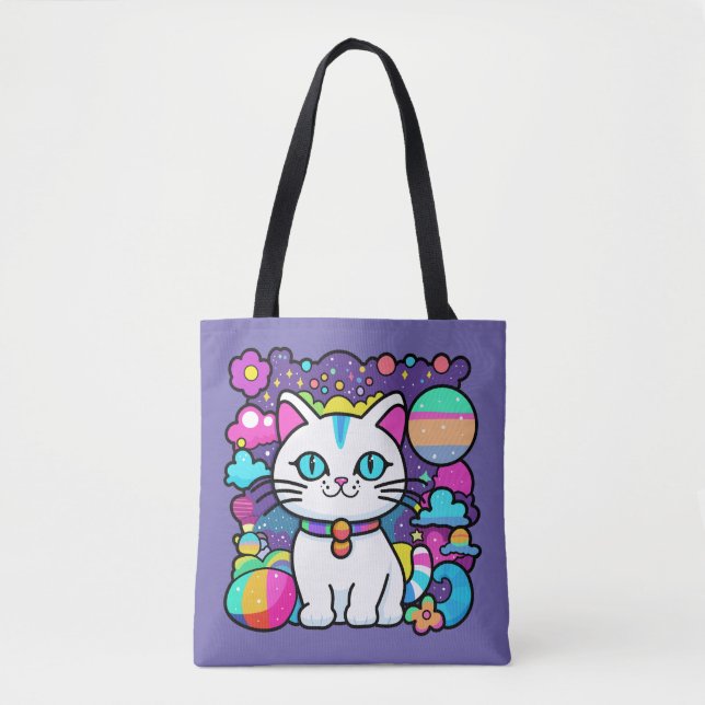 Tote Bag Cute blanc Cosmique Espace Kitty Chat (Devant)