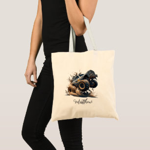 Tote Bag Cute Blue Brown Big Race Monster Camion
