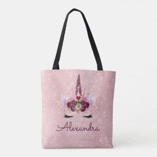 Tote Bag Cute Blush rose Unicorne Parti Monogramme