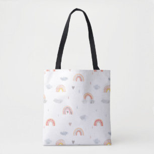 Tote Bag Cute Boho arc-en-ciel et nuages