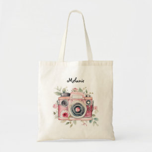 Tote Bag Cute Boho Camera Floral Aquarelle Personnalisée