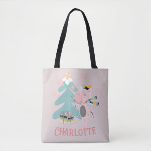 Tote Bag Cute Boho Christmas Unicorne avec nom sur rose