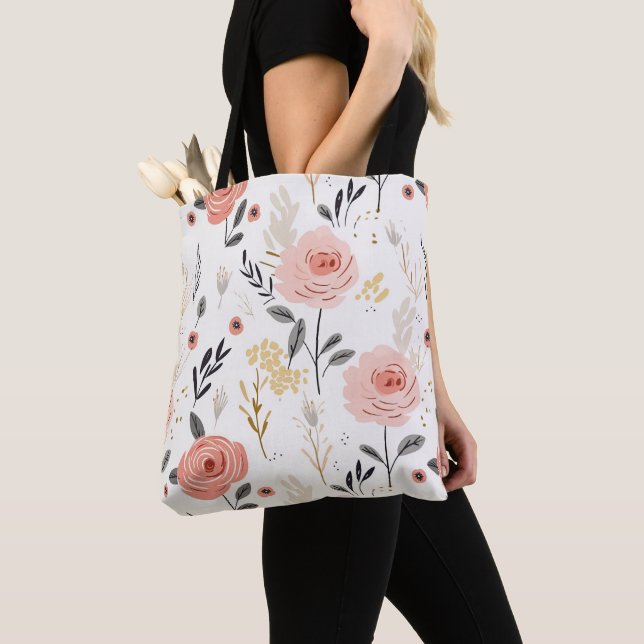 Tote Bag Cute Boho Motif Rose (De près)