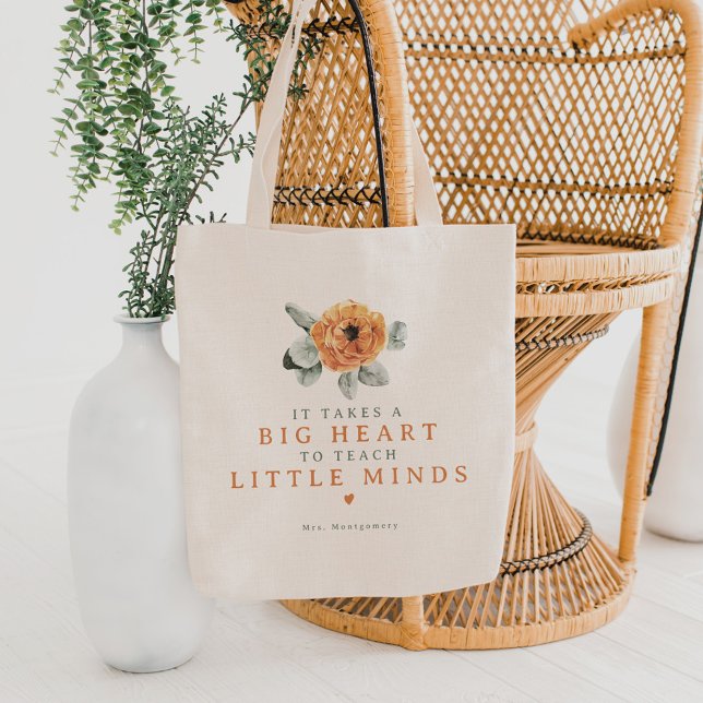 Tote Bag Cute Boho Terracotta Floral Grand Coeur Enseignant (Créateur téléchargé)