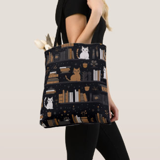 Tote Bag Cute Bookish Chats Livres Brown