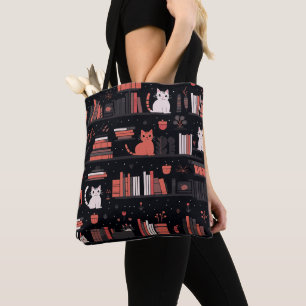 Tote Bag Cute Bookish Chats Livres Rose