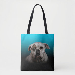 Tote Bag Cute Boxer Dog w Blue Black Gradient arrière - pla