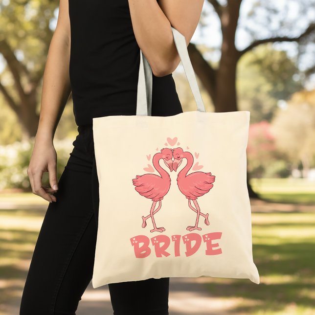 Tote Bag Cute Bride Pink Flamingo Wedding Tropical Beach  (Créateur téléchargé)