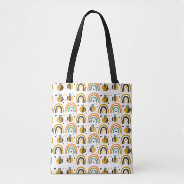 Tote Bag Cute Bumble Bee et Rainbows Motif (Devant)