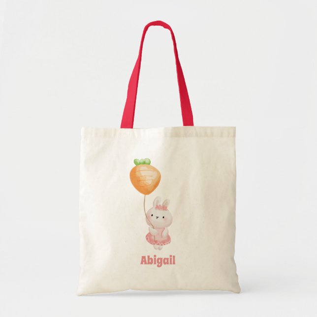 Tote Bag Cute Bunny - Chasse personnalisée aux oeufs de Pâq (Devant)