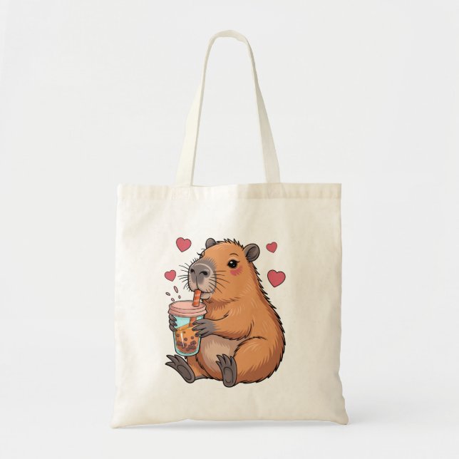 Tote Bag Cute Capybara Boba Tea Bubble (Devant)