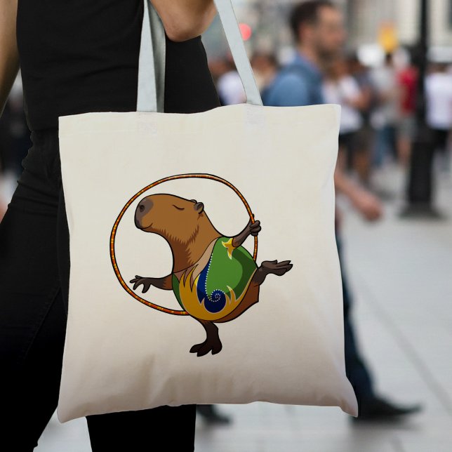 Tote Bag Cute Capybara Rhythmic Gymnastics Hoop Cartoon (Créateur téléchargé)